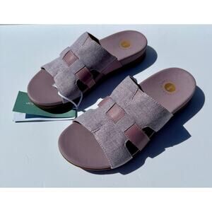 Revitalign Orthotic Linen & Leather Slide Sandals - Lisbon